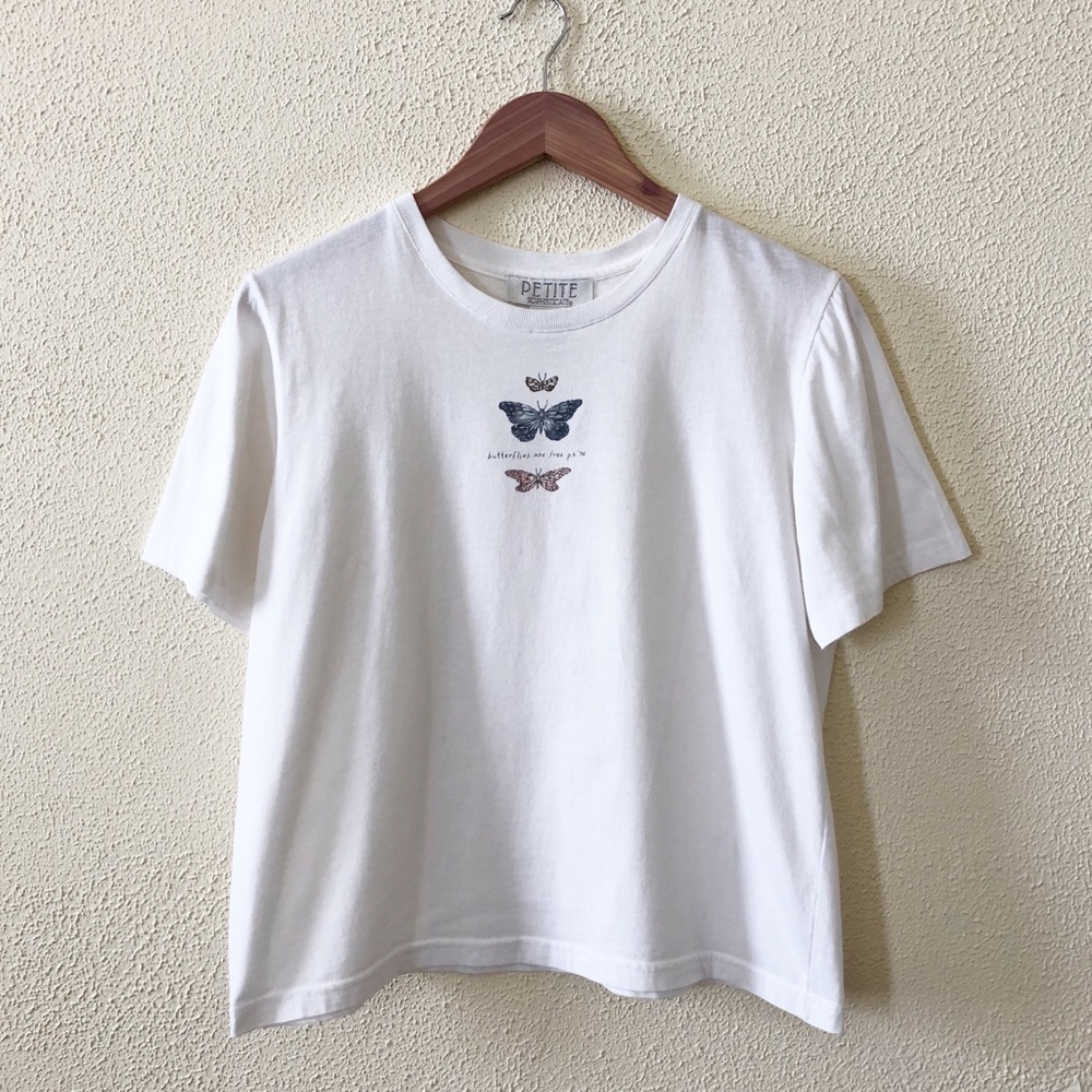 Vintage Petite White Butterfly 1996 Graphic Tee - Women